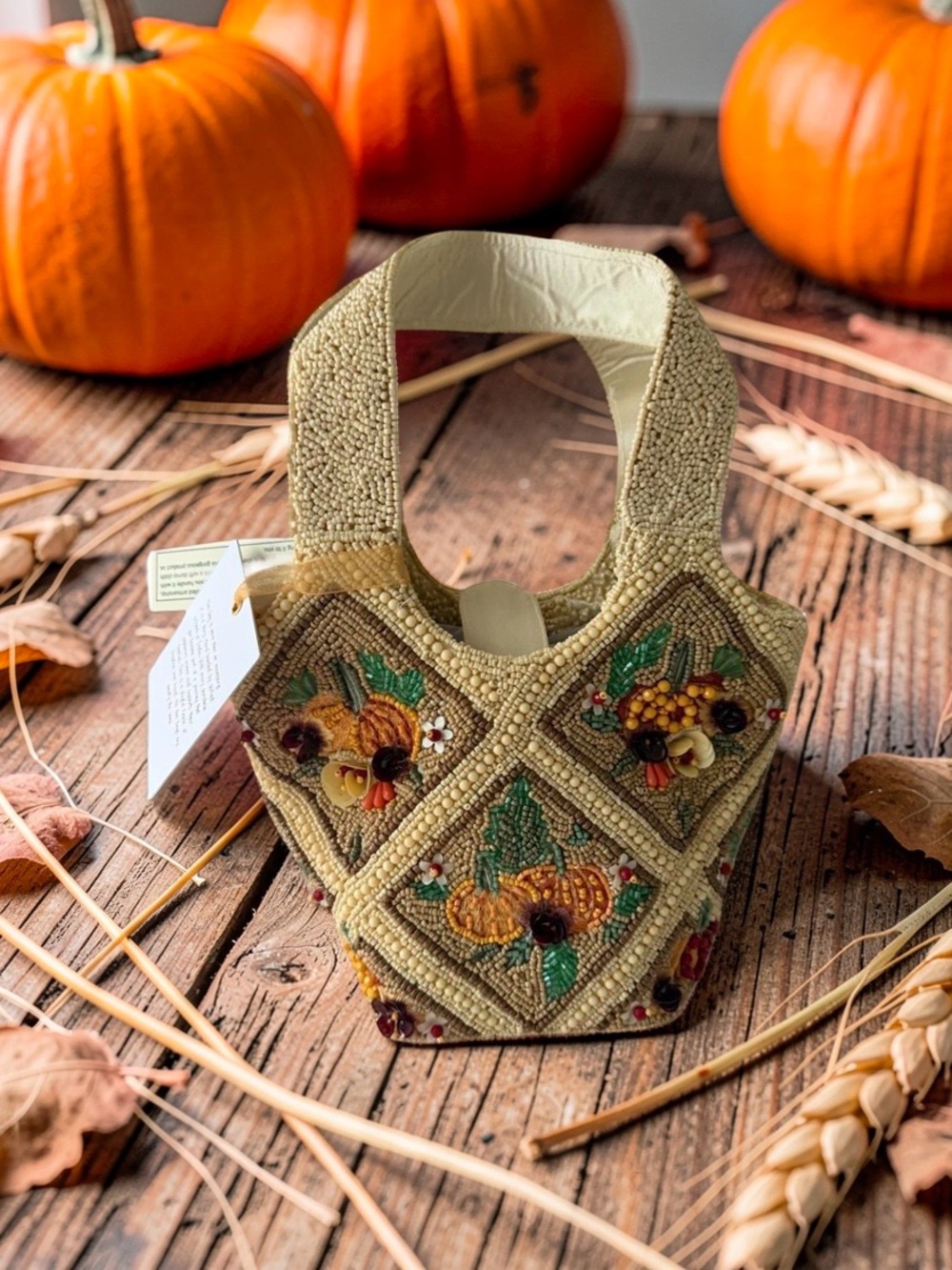 Marshalls Cream Beaded Pumpkin & Floral Shoulder Bag
